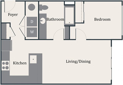 a drawing of a floor plan with a kitchen and a living room at Gage On Sixth, Washington, 98406